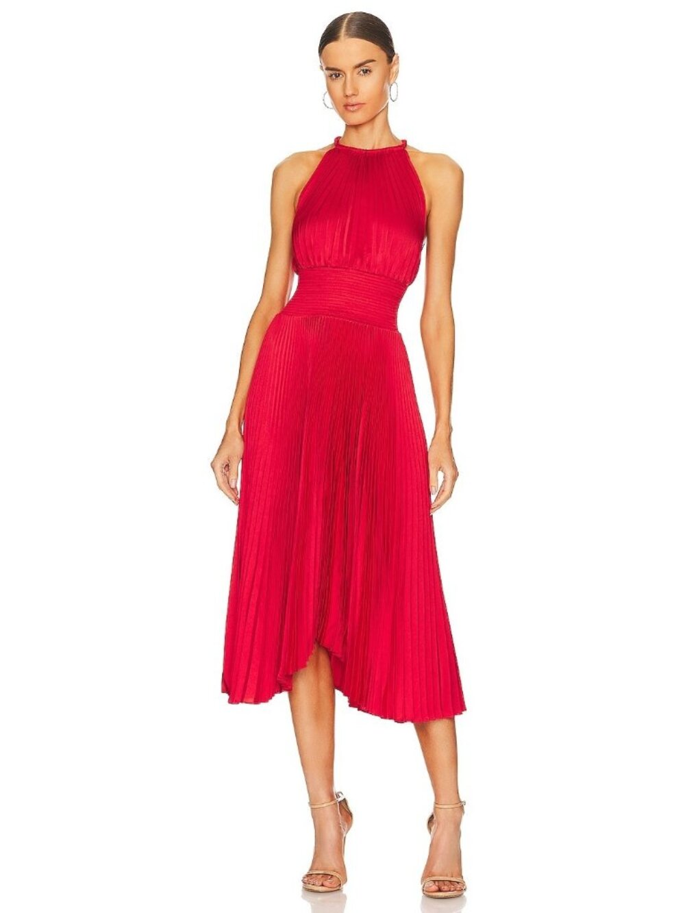 NWT A.L.C. Renzo II in Red Accordion Pleated Smocked Midi Dress 6 $595